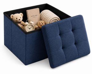 Otomana de Almacenamiento de Tela Azul Medianoche con Tapa Acolchada para Sala de Estar, Muebles para el Hogar - Product Image 3