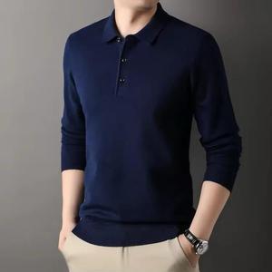 Camisa polo de hombre de manga larga, 100% algodón Oxford, transpirable, informal, de color sólido, corte regular, estilo tejido. - Product Image 2