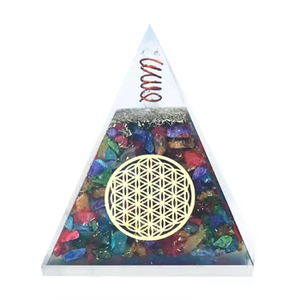 Pyramide d'Orgone Nubienne Faite à la Main avec Éclats de Pierres Précieuses Multiples 7x9cm, Pyramide d'Orgonite en Cristal Mélangé, Décoration d'Intérieur pour la Méditation, Toucher Réel Feng Shui - Product Image 3