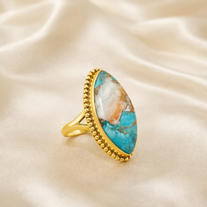 Bague turquoise bleu orange en argent sterling 925, faite à la main, style bohème vintage, bijou de créateur, cadeau - Product Image 3