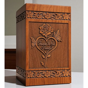 Urna Funeraria de Madera Grabada • Urna Conmemorativa con Rosas y Mariposas, Recuerdo Conmemorativo Funerario de AYAANS - Product Image 4
