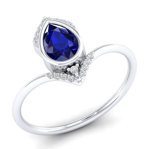 Anillo de Plata de Ley 925 con Zafiro Azul Corte Pera de 0.75 Quilates, Certificado GRA, Precio al por Mayor REYES, Joyería para Regalo de Boda - Product Image 2