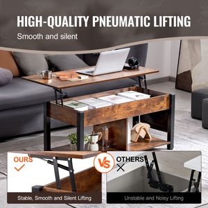 Tavolino da Caffè Rettangolare Marrone da 106 cm con Piano Sollevabile e Tasche Extra Portaoggetti, Set Impilabile per Soggiorno - Product Image 3