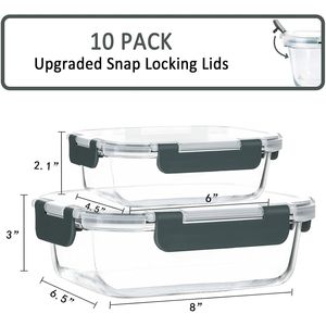 Set di 10 Contenitori in Vetro per Preparazione Pasti con Coperchi a Chiusura Ermetica, Contenitori per Alimenti e Pranzo, Adatti al Microonde - Product Image 2