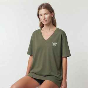 Hawk Eye Women's Olive Green <b>V</b>-<b>Neck</b> <b>T</b>-<b>Shirt</b> Short Sleeve 100% Cotton Casual Loose Fit Jersey Print Logo Top - Product Image 3