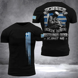 T-shirt décontracté en coton doux pour hommes, design à rayures verticales du drapeau grec noir de qualité supérieure - Product Image 2