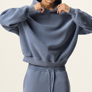 En stock, listo para enviar: Sudadera con capucha de estilo urbano al por mayor, ODM, lisa, de corte holgado, de forro polar, con lavado vintage y efecto desgastado, y diseño de cuello con broches. - Product Image 4