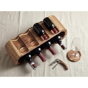 Acacia Wood Wine Rack 6 Bottle Rustic Rectangle Tabletop Eco-friendly Durable Lightweight Wholesale India - Product Image 1