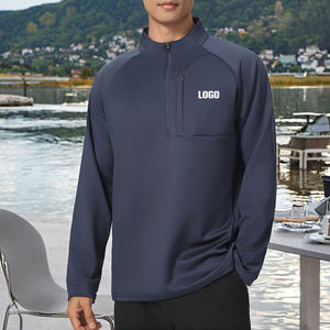 Camiseta Deportiva de Manga Larga con Cierre de Cremallera para Hombre, Color Sólido, Secado Rápido, Poliéster, Informal, para Exteriores, con Logotipo Frontal con Impresión por Transferencia de Calor - Product Image 1