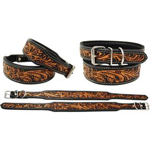 Western Tooled Dog Collar Durable Soft Padded Cow Leather Dog Collar With Hand Painted & Tooling Design <b>Top</b> Indian Wholesaler - Product Image 2