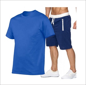 Wholesale Fashion Custom logo Zipper Side Pockets Design Summer <b>Men</b> T-shirts and <b>Shorts</b> 2 Piece Set Breathable Fabric - Product Image 2