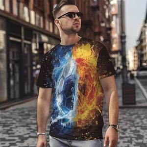T-shirt imprimé ballon de football Fire Ice pour homme, manches courtes, col rond, décontracté, coupe oversize, style streetwear, en polyester écologique - Product Image 2