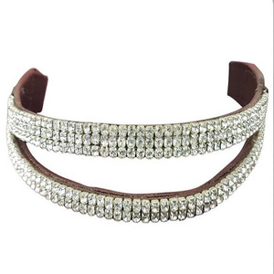 Bracelet en cuir marron et noir de haute qualité en forme de vague double pour cheval avec chaîne en cristal clair personnalisée - Product Image 4