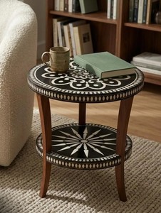 Console et tabourets décoratifs en os incrusté, qualité unique, faits main, élégants, pour salon et bureau - Product Image 5