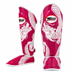 Nuevas Espinilleras Gemelas de Estilo Moderno, Color Rosa, Cuero Genuino, Impresión Digital Dragón Blanco, para Muay Thai, MMA, Competición, Ligeras - Product Image 1