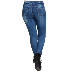 Jeans en denim grande taille pour femme, style streetwear, décontracté, mode, haute qualité, délavage moyen, avec fente, prix raisonnable, vente en gros, OEM - Product Image 4