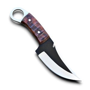 Couteau de chasse, de camping et de survie haut de gamme en acier inoxydable 12C27, manche en bois de rose, trou pour le pouce, prise ferme, étui en cuir, OEM - Product Image 1