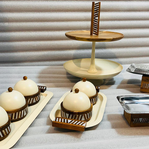 Modern 2-Tier Wood And Metal Cupcake And <b>Cake</b> Stand, Bone Inlay Handle For <b>Wedding</b> Party Table Decoration Centerpiece - Product Image 5