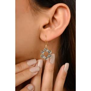 18K White Gold Blue Topaz Bezel Drop <b>Earrings</b>-Geometric Dangle Style - Product Image 5