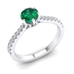 Anillo REYES de Oro Sólido de 14K con Esmeralda de Corte Brillante Redondo de 0.5 Quilates y Moissanita Certificada por GRA, Joyería para Mujer - Product Image 2