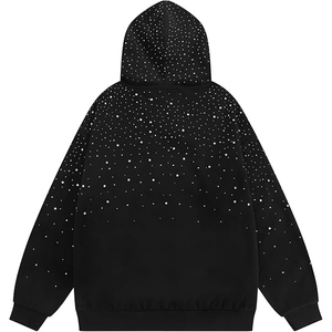 Sweat à capuche unisexe en molleton de coton épais avec strass, style streetwear, broderie de lettres en cristal et motif cœur - Product Image 2