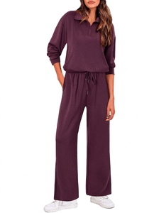 Women's 2 Piece <b>Knitted</b> <b>Set</b> Solid Color Long Sleeve Top With Drawstring Pants Casual Loose Fit All Seasons Wear - Product Image 3