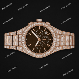 Rose Gold Crystal Chronograph <b>Watch</b> Brown Dial Date Display Luxury Sparkling Timepiece For Men Elegant Fashion Statement Gift - Product Image 3