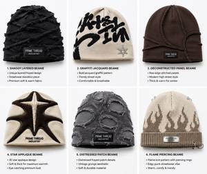 Bonnet d'hiver tendance en gros, bonnets tricotés unisexes, broderie personnalisée, bonnets jacquard, bonnets à pompon, bonnets tricotés pour hommes - Product Image 6