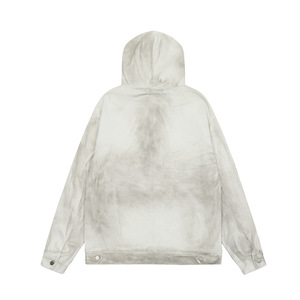 Sweat-shirt à capuche en denim unisexe, style rétro américain, délavé et vieilli, avec design de sangles tendance - Product Image 5