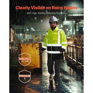 Veste de sécurité réfléchissante haute visibilité pour hommes et femmes, imperméable, avec capuche et poches, pour le travail par temps de pluie - Product Image 2
