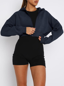 2026 Custom Logo Summer Crop <b>Top</b> Hoodie Short Set <b>Sweat</b> Women Zipper Biker Short Jogger Two Piece Set Women Clothing CropHoodies - Product Image 4