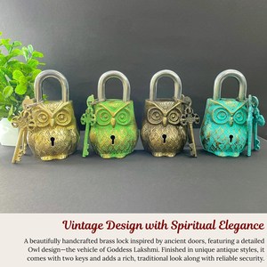 Candado de Latón con Forma de Búho Vintage, Acabado en Verde Antiguo, Azul Antiguo, Dorado Antiguo y Bronce Antiguo, con Llaves Decorativas Hechas a Mano - Product Image 5