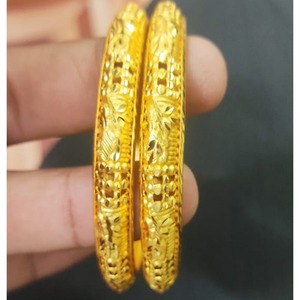 Stunning <b>Engraved</b> Gold Plated <b>Bangle</b> Bracelet Pair Detailed Pattern Jewelry for Women Traditional Wear and Wedding Styling - Product Image 1