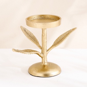 Golden Leaves Pillar Candle Holder Luxury Metal <b>Tree</b> Branch Design <b>Stand</b> Round Shape For Modern Home Decor Weddings & Events - Product Image 3