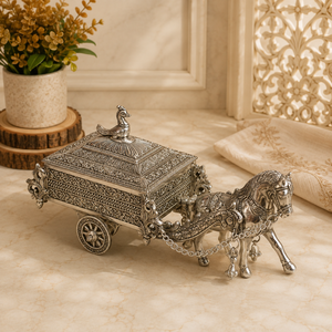 Indian Handcrafted Art Deco Silver Antique Horse Carriage <b>Box</b> Vintage <b>Trinket</b> Chest for Tabletop Centerpiece Home Decor Diwali - Product Image 2