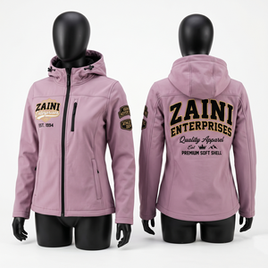 ZAINI Enterprises Unisex Hooded Softshell <b>Jacket</b> Windproof <b>Waterproof</b> Breathable Casual Outdoor Wear Autumn Winter <b>Pink</b> - Product Image 1