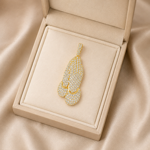 Luxury Iced Jesus Praying Hands Necklace 925 Silver Yellow <b>Gold</b> Plated Brilliant Cut Lab Grown Diamond <b>Pendant</b> Religious Unisex - Product Image 5