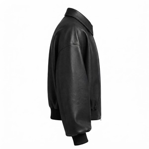 Chaqueta Bomber de Piel Sintética Impermeable Negra para Hombre, Cuello Camisero, Cierre de Cremallera, Corte Regular Corto Informal, Otoño, ODM - Product Image 2