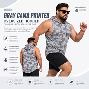 Wholesale Men <b>Camo</b> Hooded Stringer <b>Top</b> Plus Size Gym Tank <b>Top</b> Sports Training Hooded Singlet <b>Top</b> Men Yoga Sleeveless Hoodie - Product Image 4