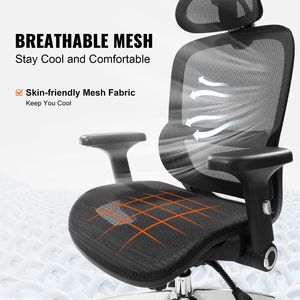 Sedia da Ufficio Ergonomica con Schienale Alto, Regolabile in Altezza e Angolazione, Seduta in Rete, Supporto Lombare in Poliestere e PU - Product Image 2