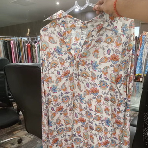 Lightweight Breathable Cotton Fabric Floral Print Stretchable Loose Fit Boho Summer Spring Party Pinkweave Women's Casual <b>Kurti</b> - Product Image 1