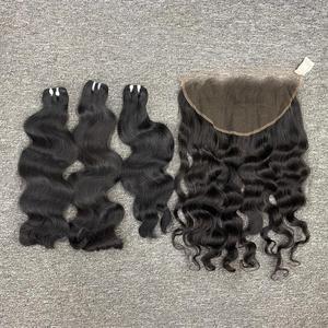 Venta al por mayor Super doble dibujado Color Natural onda Natural encaje Frontal peluca 13x6 fábrica extensiones de cabello humano sin procesar - Product Image 6