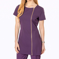 Tunique à manches courtes pour femme, respirante, avec fermeture éclair dorée sur le devant, pour salon de beauté, coiffure, esthétique, uniforme du personnel.