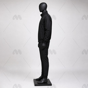Men's Black Tracksuit Full Sleeve Stand Collar Solid Color Casual Autumn Wear Regular Fit Zipper Closure Midweight Polyester - Product Image 4