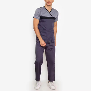 Conjuntos de Uniformes Médicos para Hombre, Modelo 2026, con Cuello en V y Pantalones en Gris y Azul Marino, Tela de Poliéster, para Uso Hospitalario - Product Image 1