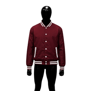 Chaqueta Bomber Varsity de Lana Color Granate de Alta Calidad para Hombre, con Botones de Cuerno, Estilo Casual Urbano, Ligera, para Invierno, Color Sólido - Product Image 1