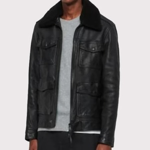 Men's Black Genuine Leather Bomber <b>Jacket</b> - Air Force <b>Pilot</b> Style - Product Image 1
