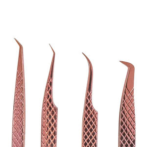 MAHFOOZ INSTRUMENTS Lot de 4 pinces à cils en acier inoxydable de haute qualité avec poignée diamantée - Acier japonais (Or rose) - Product Image 2