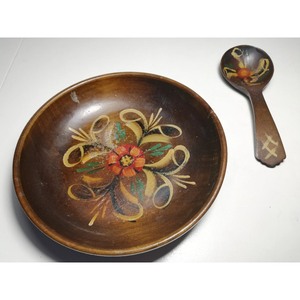 Assured Quality Handmade Wooden <b>Bowl</b> With Floral Design Traditional <b>Chinese</b> Style Serving <b>Bowl</b> And Spoon Set - Product Image 6