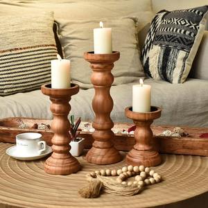 Juego de 3 Portavelas de Madera de Mango Talladas a Mano, Elegantes Faroles de Madera Natural Marrón, Decoración Perfecta para Navidad - Product Image 6